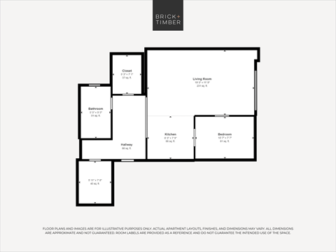 Floor plan for studio, 1 bath, 666 sqft